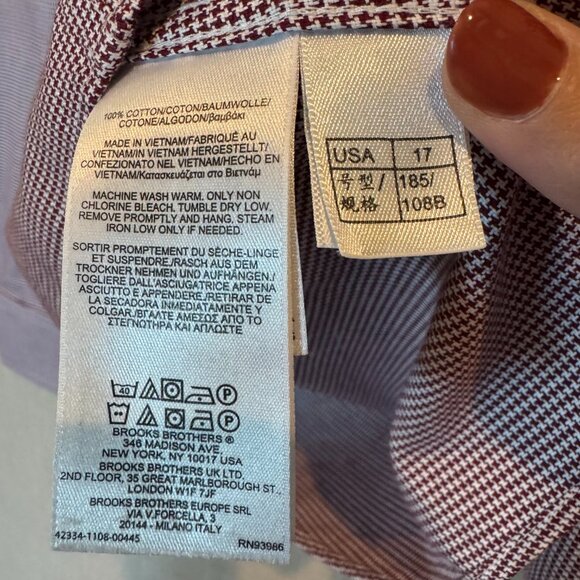 Brooks Brothers 1818 Regent Non-Iron Shirt Burgundy Micro Houndstooth 17 6/7 - Picture 10 of 10